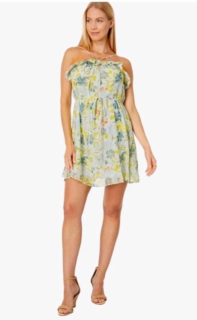 NWT Joie Uma Cerulean Floral Silk Chiffon Halter Dress M